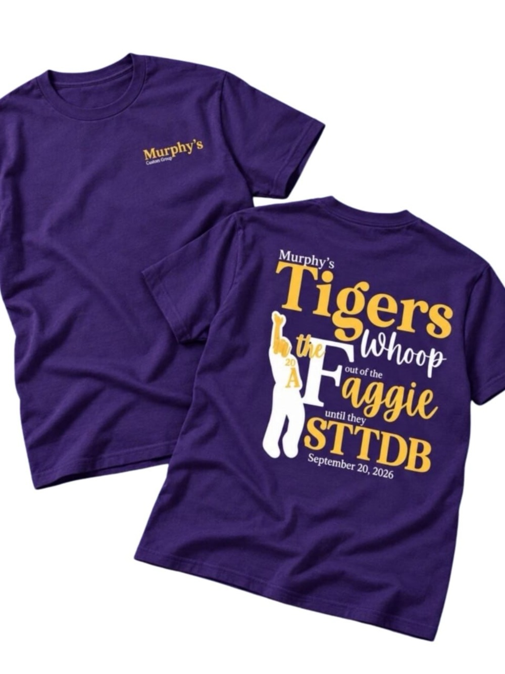 Purple Short Sleeve Tee with Yellow White Graphic